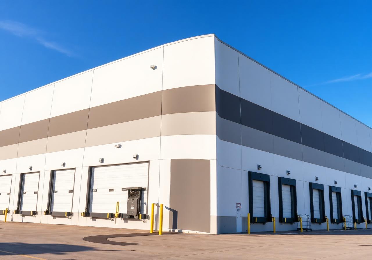 Modern industrial commercial building with loading docks