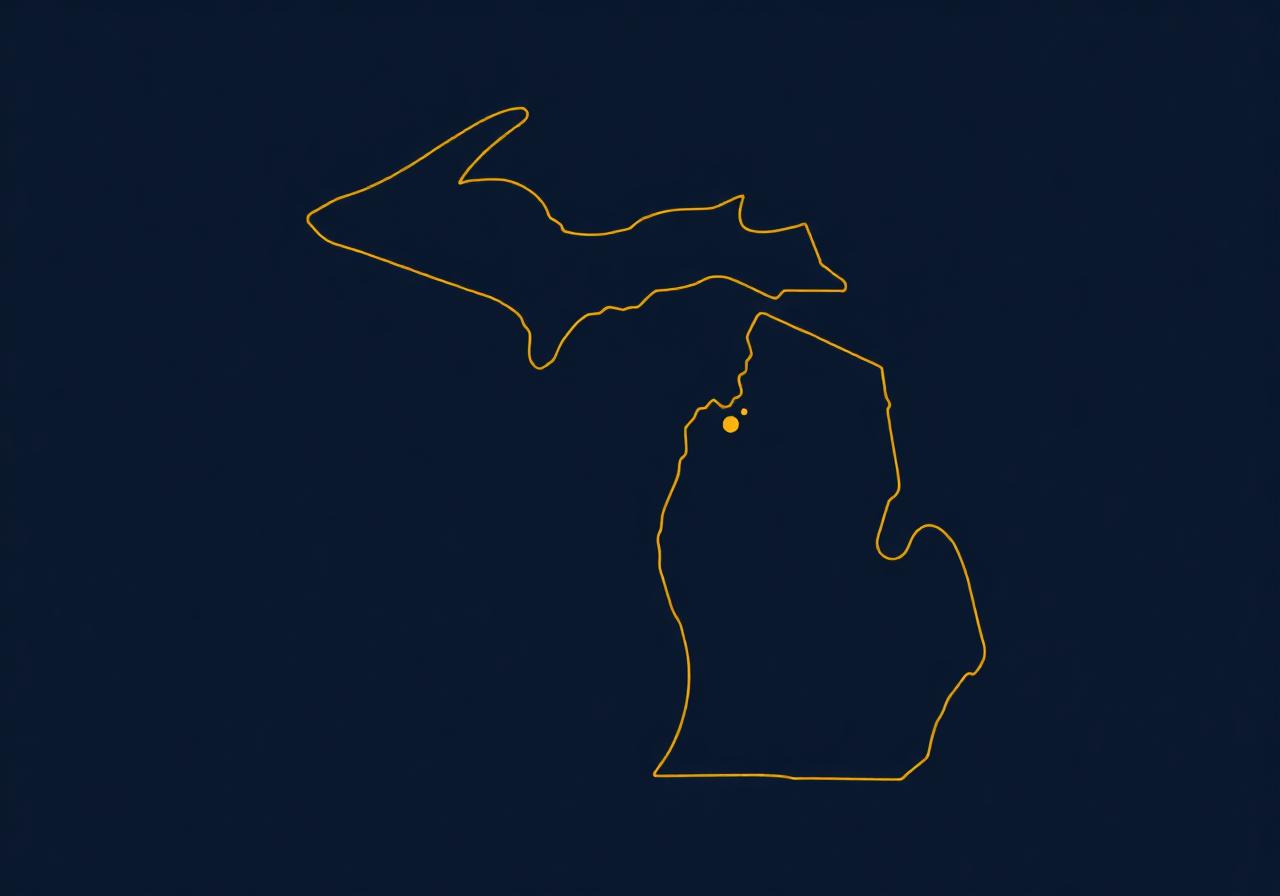 Stylized map of Michigan highlighting the Mid-Michigan service area